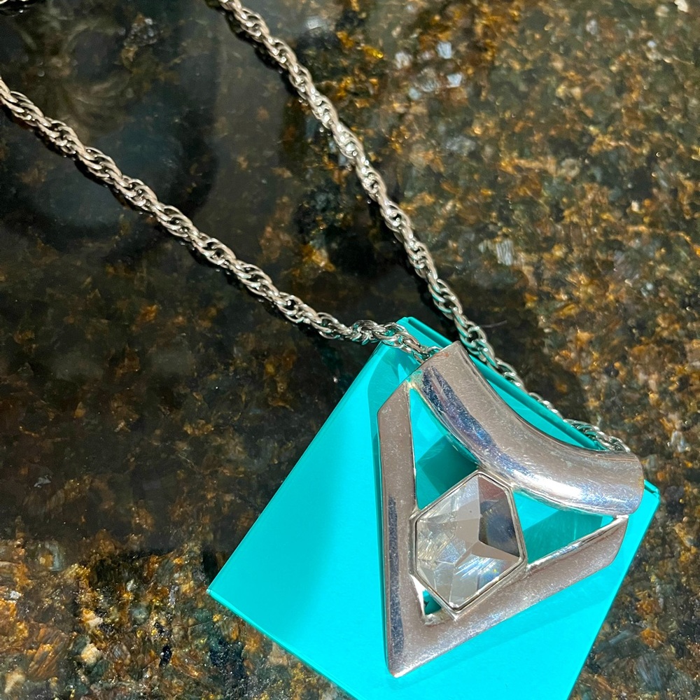 Silver necklace with  large rhinestone